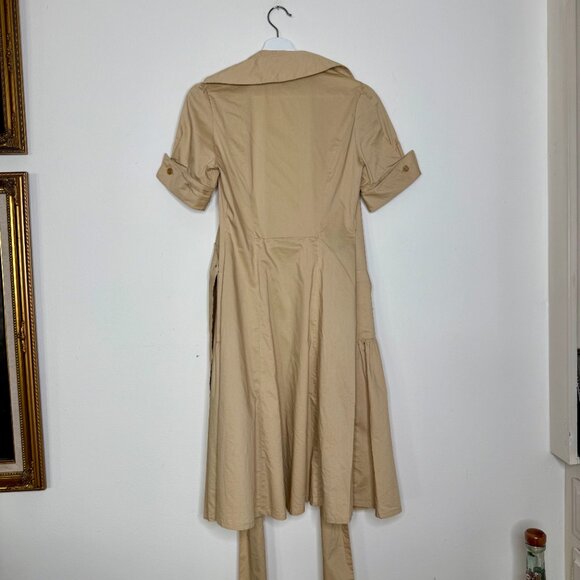 BOSTON PROPER | Khaki Poplin Wrap A-Line Dress - 4 - Picture 4 of 13